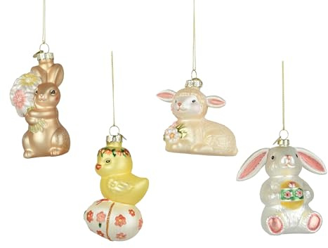 Ostertiere zum Aufhängen 9x5,9x10cm Glas 4er Set - mit Aufhänger - Dekotiere für Ostern Frühling - Glasfiguren Osterdeko Osterschmuck - Glasdeko Osterfiguren Ostergeschenk