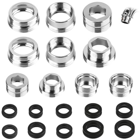 Lot de 10 Adaptateur Robinet Mitigeur, Adaptateur de Robinet en Métal Kit avec 20 Joint en Caoutchouc, pour Pulvérisateurs D'évier Tuyau D'arrosage Filtre à Eau, Connecter Les Aérateurs au Robinet