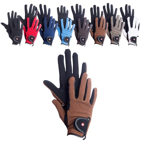 RL24 - Reithandschuhe Damen & Herren Professional Nubuk | Handschuhe zum Reiten | Reiterhandschuhe mit Magic-Lederimitat | robust, rutschfest & atmungsaktiv | Reitzubehör in Schwarz/Braun | L