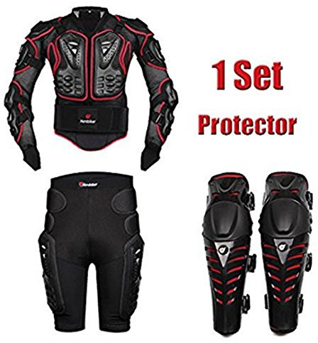 AKAUFENG Chaqueta protectora para motocicleta con pantalones protectores fijos + rodilleras protectoras, traje de moto S-5XL