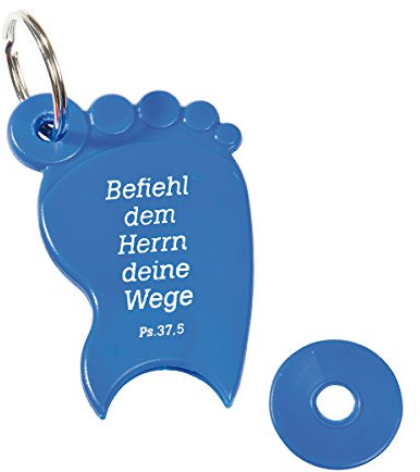 °* Blauer Schlüsselanhänger Fuß mit Einkaufswagenchip Befiehl dem Herrn deine Wege Psalm 37,5