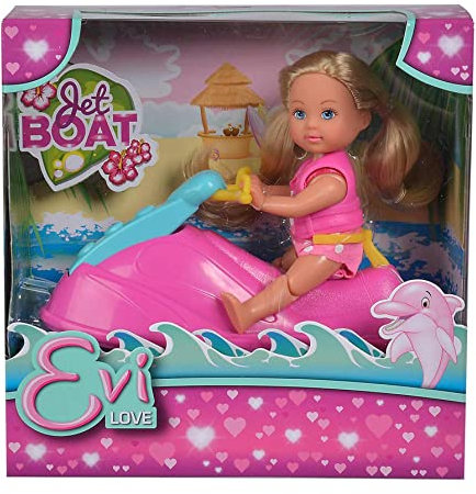 Simba 105733265 - Evi Love Jet Boat, Spielpuppe mit Schwimmweste und Jet Boat, höhenverstellbarer Griff zum Fahren im Stehen oder Sitzen, 12cm, ab 3 Jahren