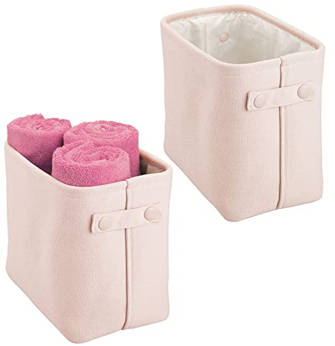 mDesign panier rangement tissu avec doublure et design structuré (lot de 2) – rangement maquillage idéal – boite de rangement pratique en coton pour la salle de bain avec poignée – rose clair