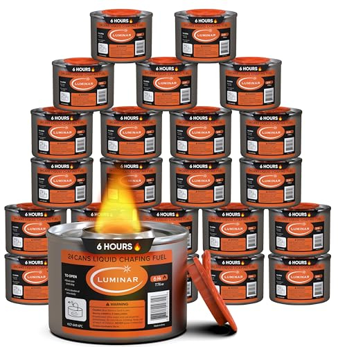 Luminar Resealable-Wick Chafing Fuel Cans, 24 Pack, 6 Hour - Premium Quality Burners for Food Warmers - No More Spills, Waste, or Hassle - Perfect for Convenient, and Long-Lasting Event Catering