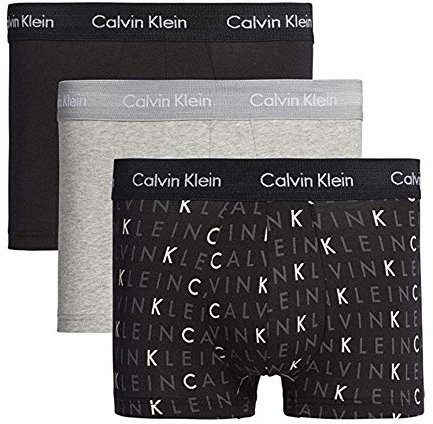 Calvin Klein Herren 3er Pack Boxershorts Low Rise Trunks Unterwäsche, Mehrfarbig (Black/Grey Heather/Subdued Logo), L