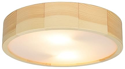 Licht-Erlebnisse Deckenlampe Glas Holz Kiefer Flur Wohnzimmer Ø37 cm E27 2-flammig blendarm wohnlich blendarm Moderne Deckenleuchte Treppenhaus ARBARO