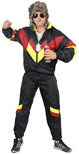 Foxxeo 80er Jahre Trainingsanzug Kostüm für Herren - schwarz rot gelb – Premium Ausführung – Größe:M