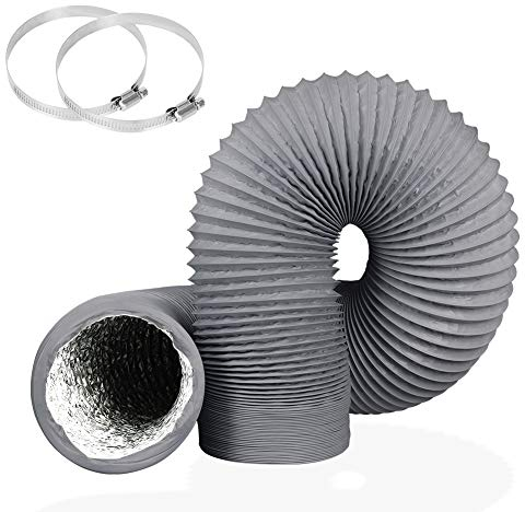 4Inch 10FT (3m) Long Flexible Aluminum Air Ducting, Grey 4 Layer Tumble Dryer Vent Hose for HVAC Ventilation, Extractor Fan Systems, 2 Stainless Steel Clamps Include