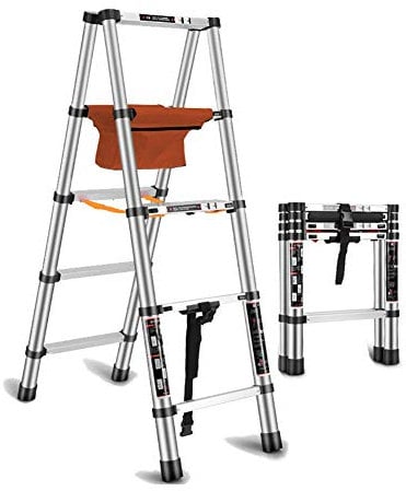 DYB Mult-purpose Telescopic Ladder With Tool Table 2.8M/3.4M/4M, Aluminum Alloy Folding Extension Ladders, Household Garden Building Safety Step Ladder (Size : 1.4M+1.4M)