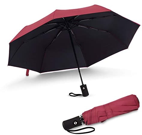Paraguas de viaje JIGUOOR a prueba de viento, sombrilla compacta con protección UV, sombrillas plegables de apertura/cierre automáticas para hombres y mujeres