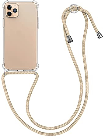kwmobile Necklace Case kompatibel mit Apple iPhone 11 Pro Hülle - Silikon Cover mit Handykette - Band Handyhülle Transparent Gold