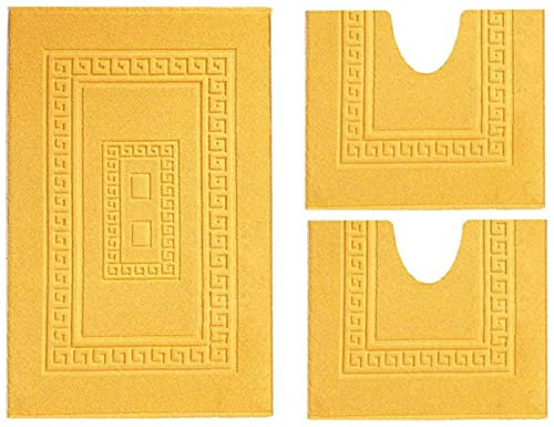 EmporioHome Tappeto 3 Pezzi Bagno Rettangolare in Cotone Scendi Doccia Alta QualitA' Made in Italy (giallo)