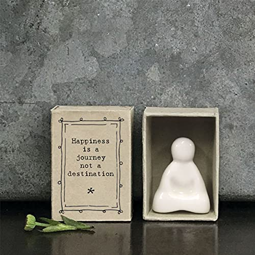 East of India Caja de cerillas de Porcelana Buda Sentimental Happiness Adorno de Regalo | Happiness Is A Journey Not A Destination, Color Blanco