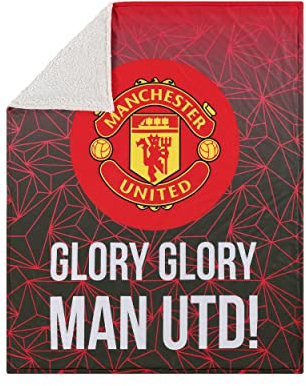 FOCO Offizielles Lizenzprodukt Manchester United FC Slogan Sherpa Plüsch-Überwurfdecke
