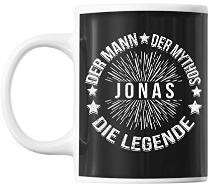 Tasse Vorname Jonas | Jonas der Mann der Mythos die Legende | Kaffeetasse mit Spruch lustig Fun Tasse Geschenkideen fürs Büro zum Geburtstag Jubiläum Mug Bürotasse