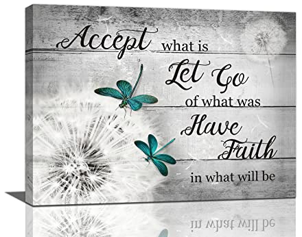 Pusteblumen-Wandkunst, Löwenzahn, Blaugrün, Libelle, Bilder auf Leinwand, inspirierende Zitate, Wanddekoration, Gemälde, moderne Kunstwerke, Heimdekoration für Wohnzimmer, Badezimmer, 40.6x30.5 cm