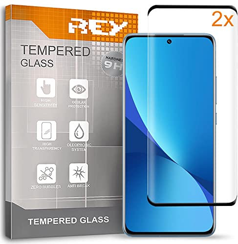REY 2X Protector de Pantalla Curvo 3D para XIAOMI 12 Pro - XIAOMI 12s Pro - XIAOMI 12s Ultra, Negro, Protección Completa, 3D / 4D / 5D