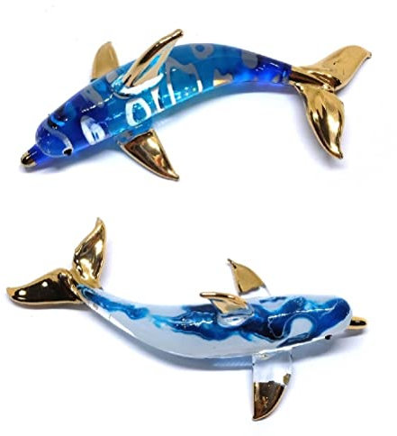Handgefertigte Mini-Delfin-Figuren, 7,6 cm, geblasenes Glas, Blau, Delfin-Figuren, Kunst, Sammlerstück, Puppenhaus, Geschenkideen, Miniatur-Ozean-Tiere, winzige Ornamente, coole Sachen Dekor Nr. 1