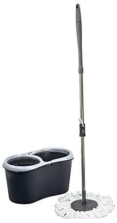 2fit Your Fitness Partner 14l Magic Mop Set 360° Rotating Spin Cleaning Bucket Kit with 1 Microfiber Floor Dry Refill Heads Steel