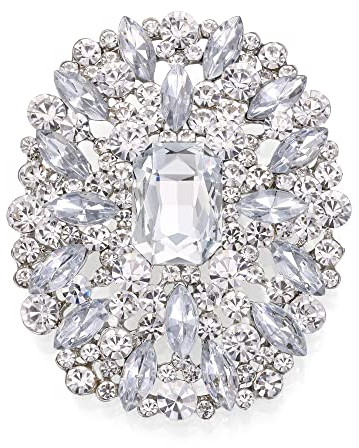 Clearine Damen-Brosche mit Smaragdschliff quadratisch Marquise Strass Kristall-Cluster Brosche für Hochzeit Abschlussball Klar Silber-Tone