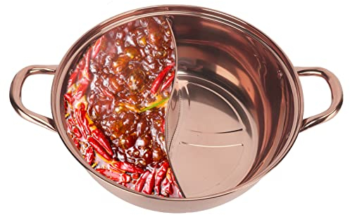 Shabu Shabu Hot Pot Home Suppentopf Elektrischer Topf Geteilter Schmortopf Pfanne Mandarinenten-Schmortopf für Partyfamilien(Roségold)