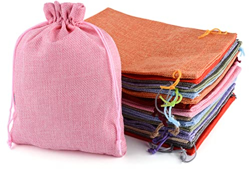 CLTPY 25 Stück Jutesäckchen mit Kordelzug, Jute Beutel 15 x 20 cm Baumwollsäckchen Stoffbeutel für Adventskalender Geschenksäckchen für Hochzeit Mitbringsel Weihnachten(Gemischte Farben)