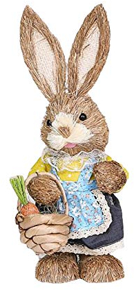 Conejo de Pascua sintético, adorno de conejo de jardín, conejito de Pascua tejido de paja, figura de conejo de pie, alfombrilla de paja de conejo para decoración de Pascua, marrón A4