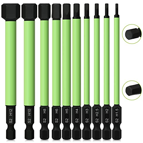 K Kwokker 10PCS 1.5mm-12mm Allen Wrench Drill Bits, 1/4 Inch Hex Shank Hex Screwdriver Bit Set, 100MM Long Black Allen Key Bit Set for Assembling Furniture
