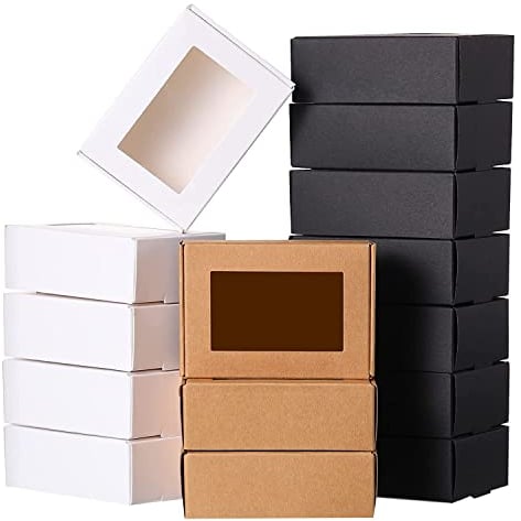 Veciado 30 StüCk Mini Kraftpapier Verpackung Box mit , Geschenk Verpackung, Leckerli Box für Seife, Leckereien, BäCkerei, SüßIgkeiten (Schwarz, )
