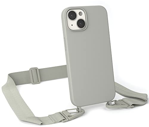 EAZY CASE - Handykette Silikon mit Karabiner - kompatibel mit iPhone 14 Handyhülle mit breitem Umhängeband, Handykordel mit Silikon, Hülle mit Band, Kette für Smartphone, Gurt, Taupe - Clips Taupe