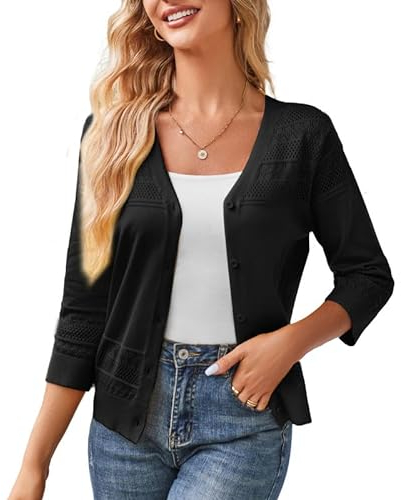 GRACE KARIN Damen Strick Bolero Elegante Strickweste Cardigan Knopfleiste Schwarz 2XL