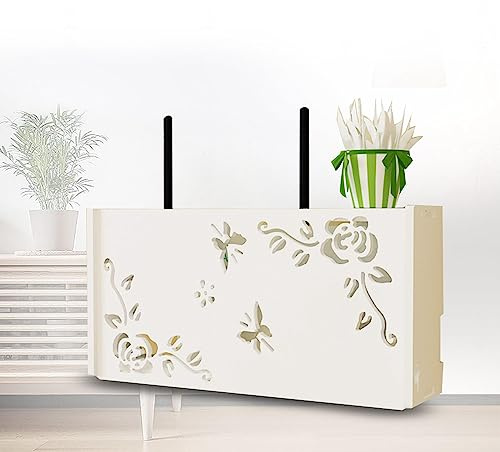 Mensola Porta Modem WiFi da Parete Mobiletto Porta Modem WiFi da Salotto Mensola Bianca da Muro per TV Scaffale da Parete Router,D40x9.5x20cm