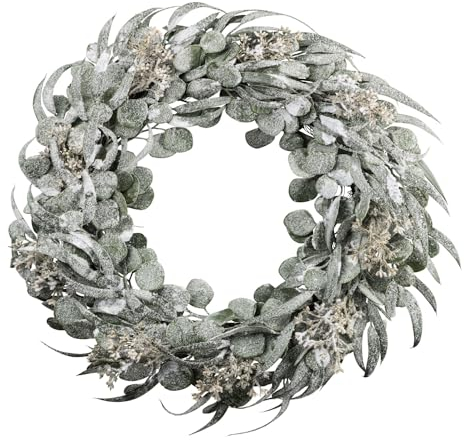 CREATIV green Eukalyptus-Kranz 53cm I Weihnachtskranz mit naturgetreuen Blättern I hochwertige & stilvolle Weihnachtskranz Deko mit Schnee I Türschmuck Weihnachten ideal als Indoor Weihnachtsdeko