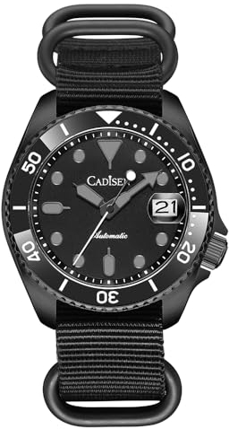 CADISEN Automatik Uhr Herren Mechanische Automatikuhr NH35 Saphirglas Freizeit Wasserdicht (schwarz)