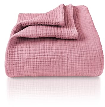 LAYNENBURG Premium Musselin Tagesdecke 150x200 cm - 100% Baumwolle - extraweiche, leichte Sommerdecke als Kuscheldecke, Bett-Überwurf, Baumwolldecke, Couch-Überwurf - warme Sofa-Decke (Altrosa)