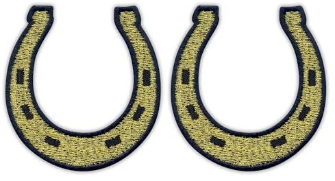 Set mit zwei – Gold Hufeisen – zum Aufbügeln auf der Rückseite – bestickter Aufnäher/Abzeichen/Emblem