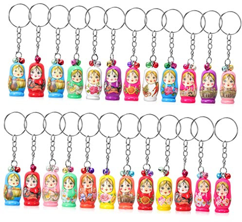 PACKOVE 24stücke Russische Schlüsselanhänger Mit Kleinen Glocken Bunte Handbemalte Nesting Dolls Als Kreative Schlüsselringe Und Deko Für