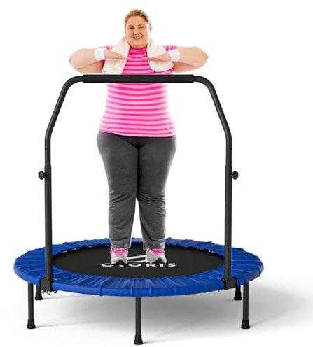 CLORIS 101,6 cm faltbares Fitness-Trampolin – maximale Belastung 400lb, Mini-Rebounder mit verstellbarem Schaumstoffgriff für Kinder und Erwachsene, Indoor/Outdoor, Fitness, Körperübung (Blau)