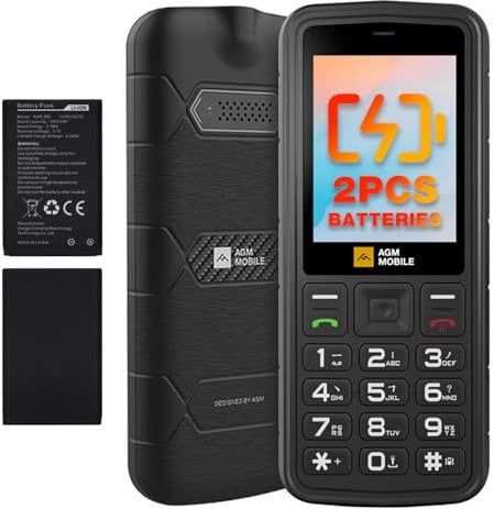 AGM M9 Rugged Basic Cell Phone, 4G Feature Phone, Simple Mobile Phones, IP68/IP69K Waterproof, Drop-Proof, Large Buttons, Large Font, Speed Dial, 3 Card Slots, FM Radio, Flashlight, 2PCS Batteries