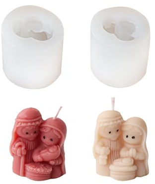 Xidmold 2 Stück Heilige Familie Kerzenform Silikon, Mini Krippe Kerzengießform, Maria Josef mit Jesus Silikonform für Sojawachs Kerzen, Seife, Epoxidharz, Gips, Handwerk (A)