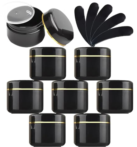 BPZXL 12 Pièces Petit Noir Cosmétiques en Plastique Vides 250ml avec Couvercle à Vis Ruban D'or Contenant Cosmétique Pots de D'échantillon de Voyage Lotions de Crèmes DIY