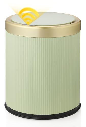 onlcuk Smart Touchless Bathroom Trash Can, 2.8 Gallon Automatic Motion Sensor Rubbish Can with Lid Electric Small Garbage Bin for Kitchen, Office, Toilet, Bedroom -Green