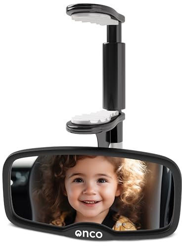 Onco Clip-On Autospiegel Baby Rücksitz - 100% Bruch- und Rüttelsicherer Baby Autospiegel für Nach Vorne Gerichtete Kindersitze, Spiegel Auto Baby Rückbank, Rückspiegel Auto, Auto Spiegel für Baby