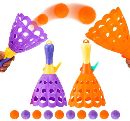 Kids Outdoor Indoor Game Activity, Pinball Catch Game with 2 Catch Launcher Baskets and 10 Balls, Birthday Party Favor for Kids 4 5 6 7 8 10 12+
