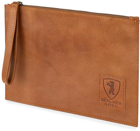 Berliner Bags Vintage Dokumentenmappe Dirk, Aktenmappe aus Leder, Dokumentenordner für Reisepass, Fahrkarten, Stifte, für Damen und Herren - Braun