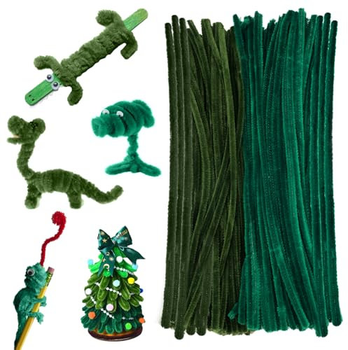 200 Piezas Limpia Pipas para Manualidades Verde Limpiador de Pipas 30cm Chenilla Limpiapipas Manualidades, Limpiapipas Alambre Chenille Tallos, Alambres de Chenilla para Decoración 6 mm