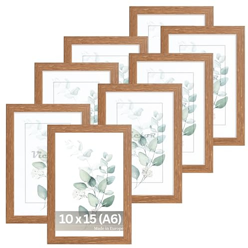 VictoR Bilderrahmen Dali 8er Set 10x15 cm (A6) braun | Fotorahmen Holz A6 - Bilderrahmen Set braun 10x15 - moderner Holzrahmen mit bruchsicherem Acrylglas