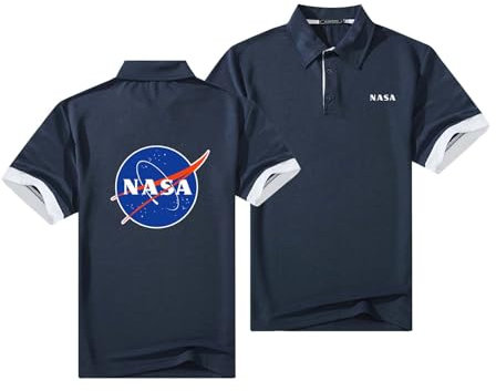 WDGYZZXJ Atmungsaktive Herren-Poloshirts Für Die NASA Bequeme Sportbekleidung Bedrucktes T-Shirt Mit Kragen Kleidung Knöpfe Trainings-T-Shirt Einfarbig-Dark Blue||L