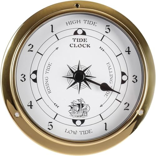 DJHVJS 4.5In Brass Tide Clock for East Coast High and Low Tides, Wall Hanging Nautical Clock for Weather Station, Fishing, Beach Ocean Activities