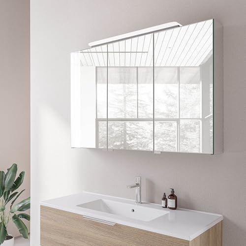 BERNSTEIN - Armoire de toilette à glace miroir salle de bain suspendu éclairage LED 100x19x73cm 3 portes & prise intérieure - NEO